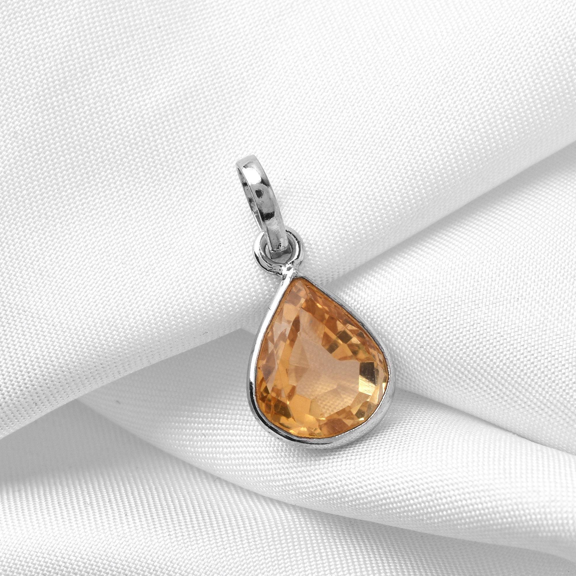 Handmade Pear-Shaped Citrine Pendant in 925 Sterling Silver