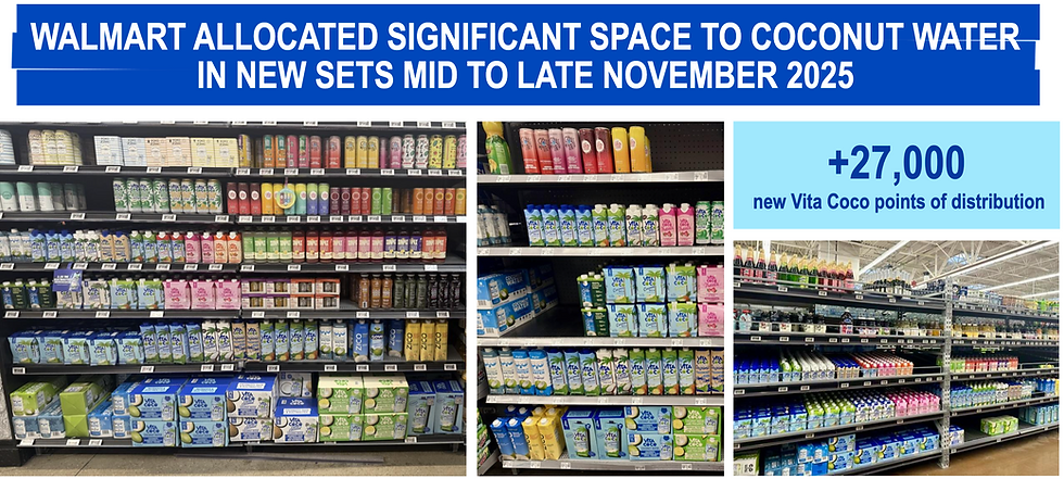 WALMART ALLOCATED SIGNIFICANT SPACE TO VITA COCONUT WATER
IN NEW SETS MID TO LATE NOVEMBER 2025