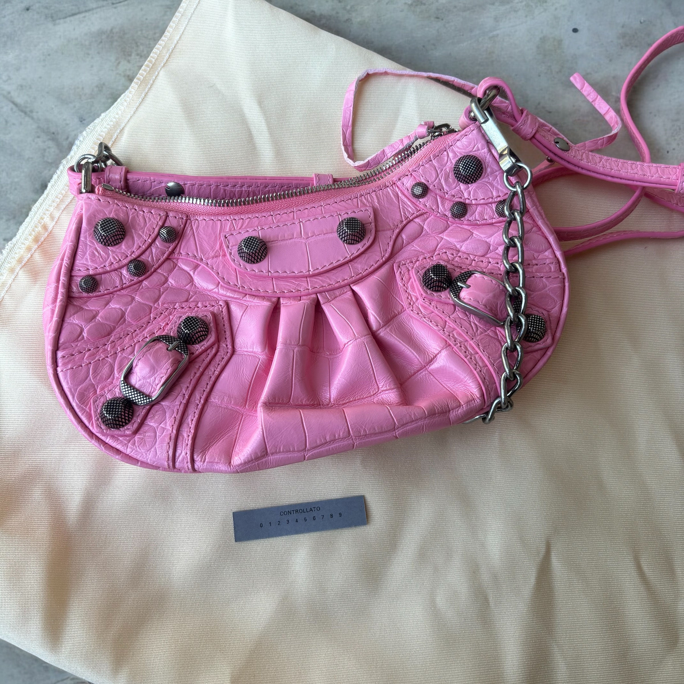 Pink Balenciaga Le Cagole Mini w/ Chain