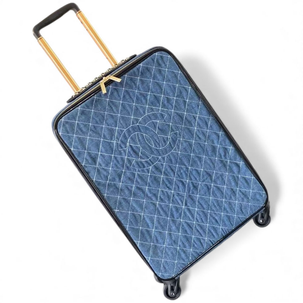 Quilted Denim/Gold Travel Rolling Suitcase