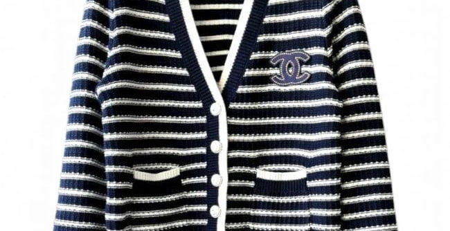 VIP White Navy Stripe Uniform Line Cardigan