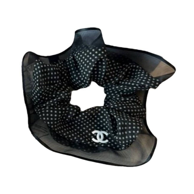 VIP/GWP Black Polka Dot Sheer Trim Scrunchie