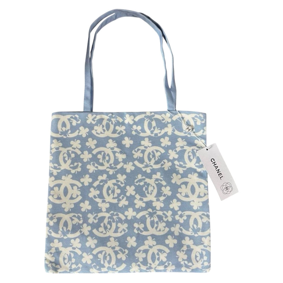 CHANEL Baby Blue/White Graffiti CC Logo Tote