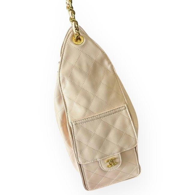 Thumbnail: VIP/GWP Tan Quilted Hobo Bucket Bag with Pouch