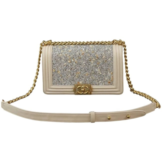 CHANEL White/Gold Stone Covered Le Boy Bag
