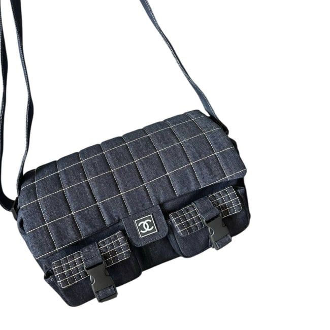 Thumbnail: VIP Black Denim Quilted 2-Pocket Messenger Bag