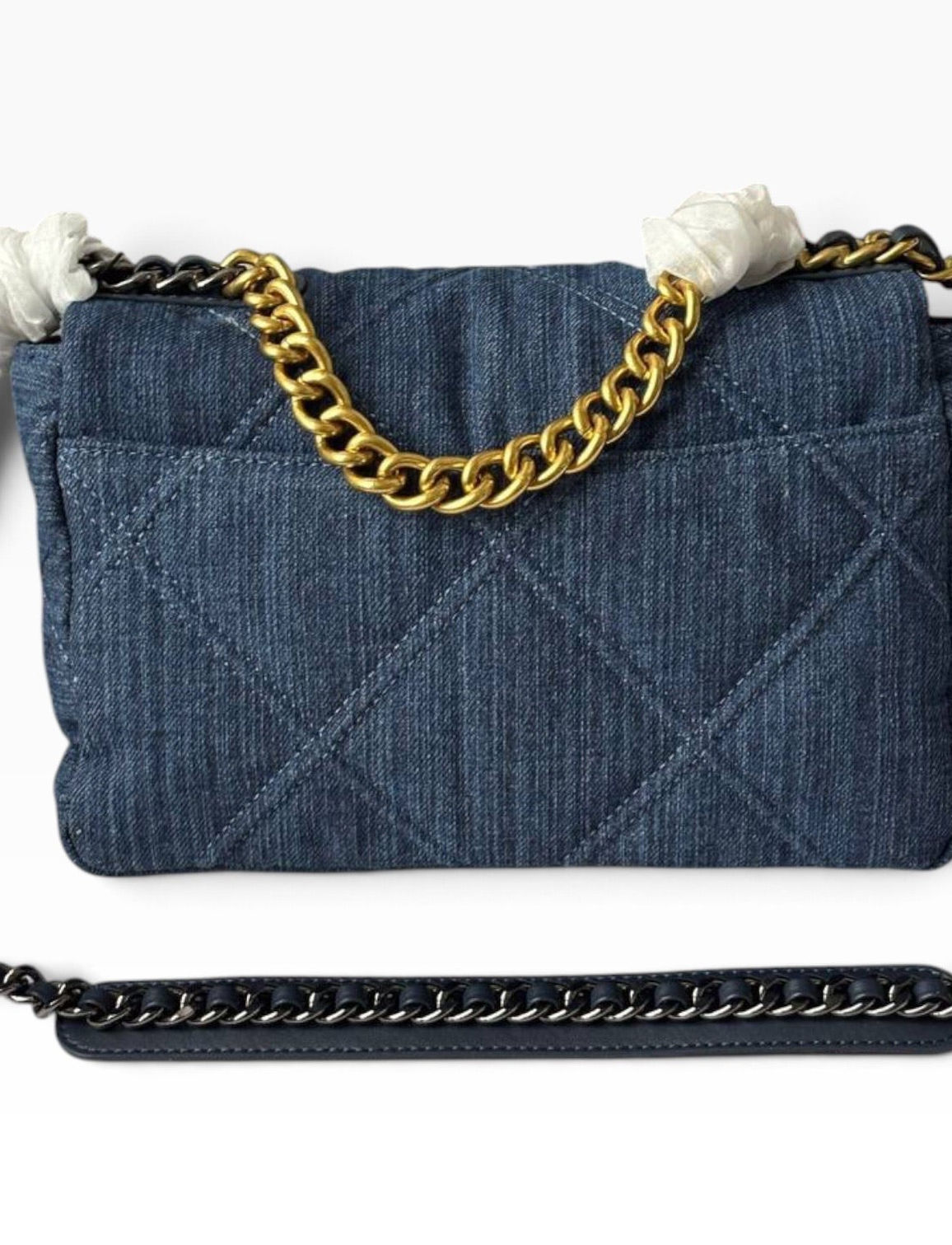 VIP/GWP Blue Denim Quilted Chain Flap Bag