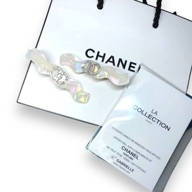 VIP White Opal 2Pc Rhinestone CC ZigZag Hair Clips