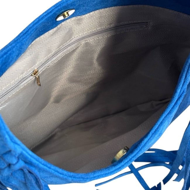 Thumbnail: VIP/GWP Blue Suede Fringe Hobo Bag