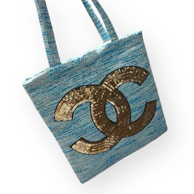 VIP/GWP Baby Blue Gold Sequin CC Tote