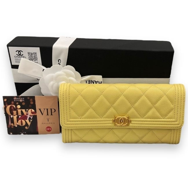 CHANEL Yellow Quilted Le Boy Wallet