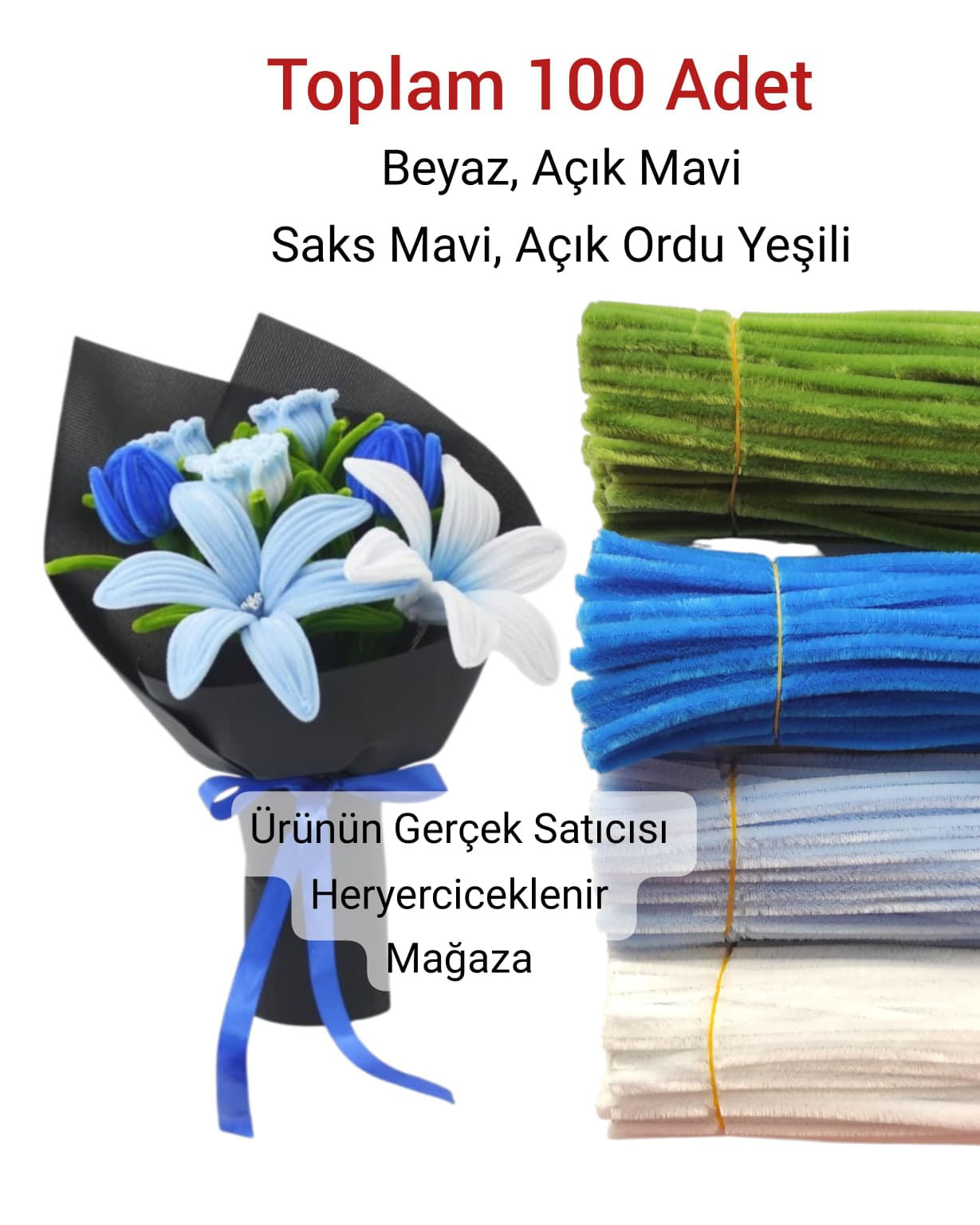 4 Renk Şönil Set – Beyaz, Saks Mavi, Açık Mavi, Açık Yeşil