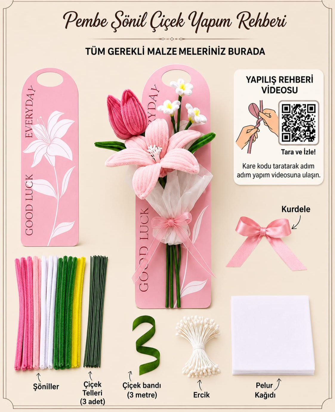 Çiçek Sunum kartı Kiti Pembe