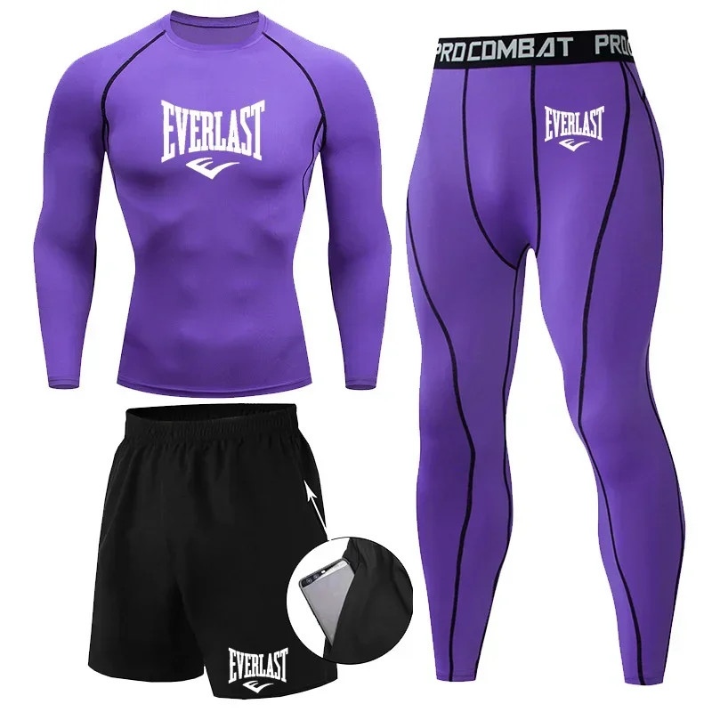 Thumbnail: Everlast Men's Sports Fitness Set Long Sleeve Tight+Shorts+Compression Pants