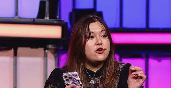 Tech journalist Mary-Ann Russon chairing a quantum computing panel discussion as a keynote speaker with IBM's Juan Bernabe Moreno and Airbus' Mirko Reuter at Web Summit 2025.