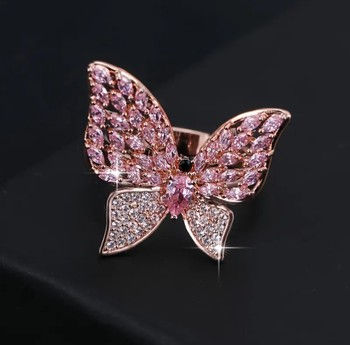 Thumbnail: Crystal Pink Butterfly w Rose Gold-Toned Plating Ring