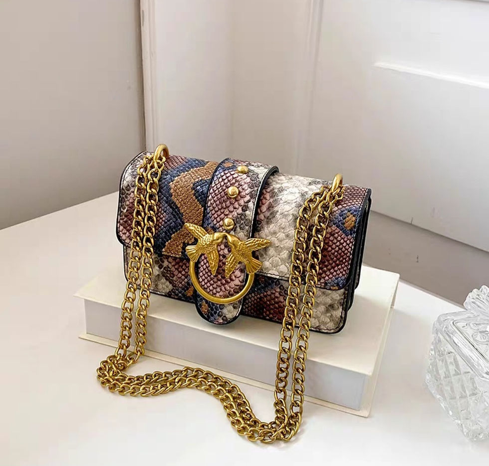 Thumbnail: Embossed Python Leather w Love Birds Closure Crossbody Shoulder Bag