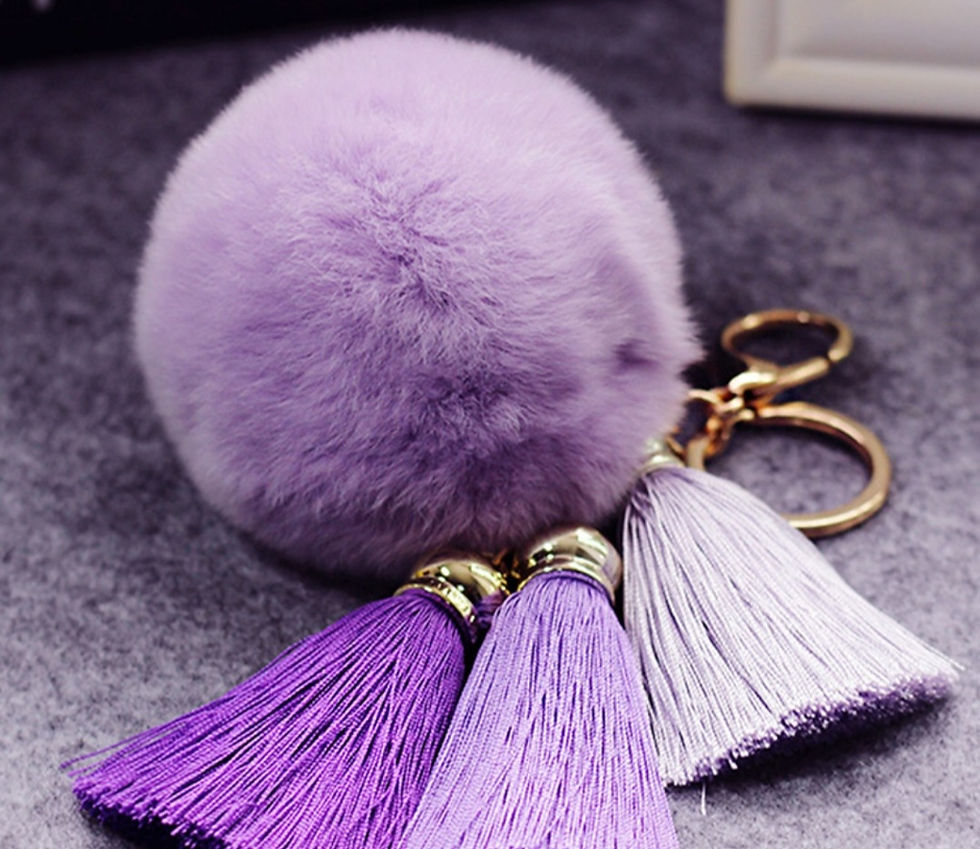 Thumbnail: Rabbit Fur Plush Ball with Tassels Bag Keychain Accessory