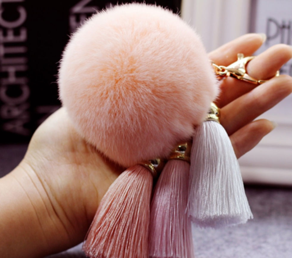 Thumbnail: Rabbit Fur Plush Ball with Tassels Bag Keychain Accessory