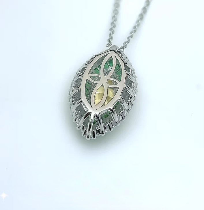 Thumbnail: Emerald Mirage Horse Eye: 4-Carat 5A Cubic Zirconia Pendant, 18k White Gold