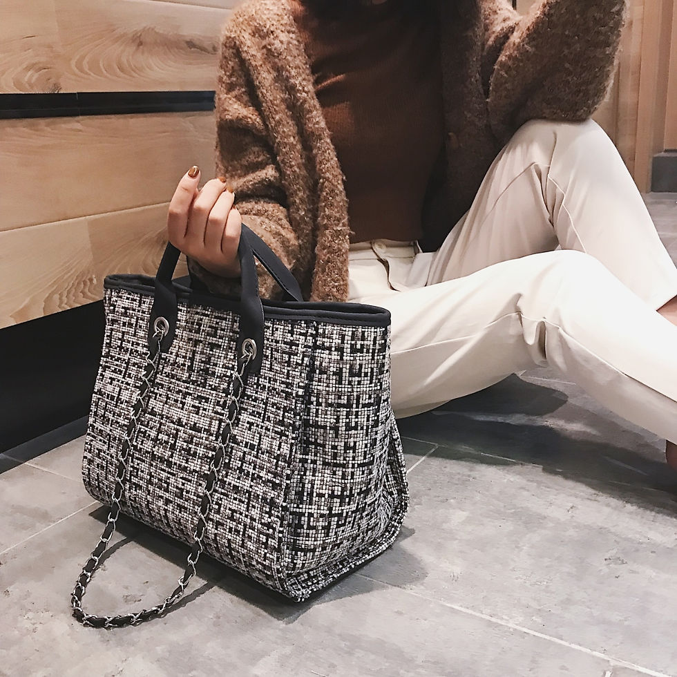 Thumbnail: Plaid Travel Bag Chain-Link Large Shoulder Handbag