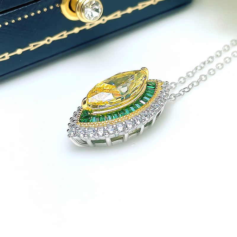 Thumbnail: Emerald Mirage Horse Eye: 4-Carat 5A Cubic Zirconia Pendant, 18k White Gold