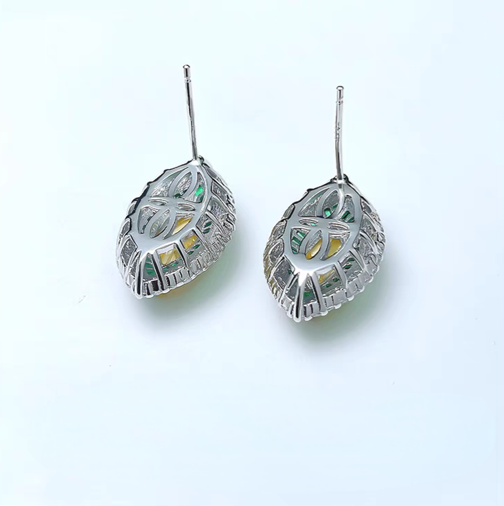 Thumbnail: Emerald Mirage Horse Eye: 4-Carat 5A Cubic Zirconia Earrings, 18k White Gold