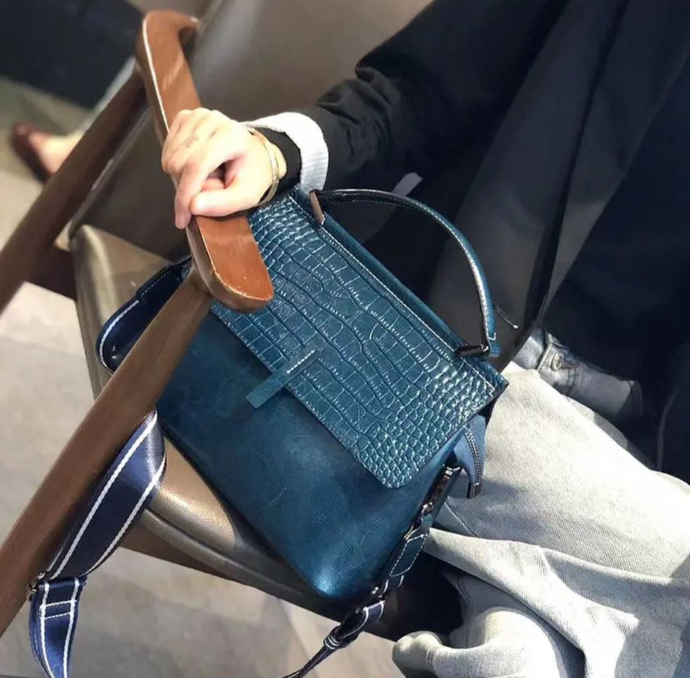 Thumbnail: Embossed Croc-Pattern Genuine Leather Flap Handbag