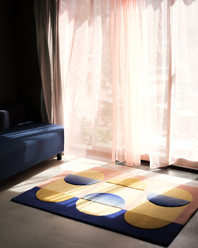 Pink and Blue Hand-knotted Wool Moon Pools Rug | Custom Handmade Rugs