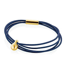 Bracelet commémoratif en acier inoxydable plaqué or avec un fermoir magnétique et 4 cordons de cuir fins navy.