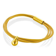 Bracelet commémoratif en acier inoxydable plaqué or avec un fermoir magnétique et 4 cordons de cuir fins jaune.