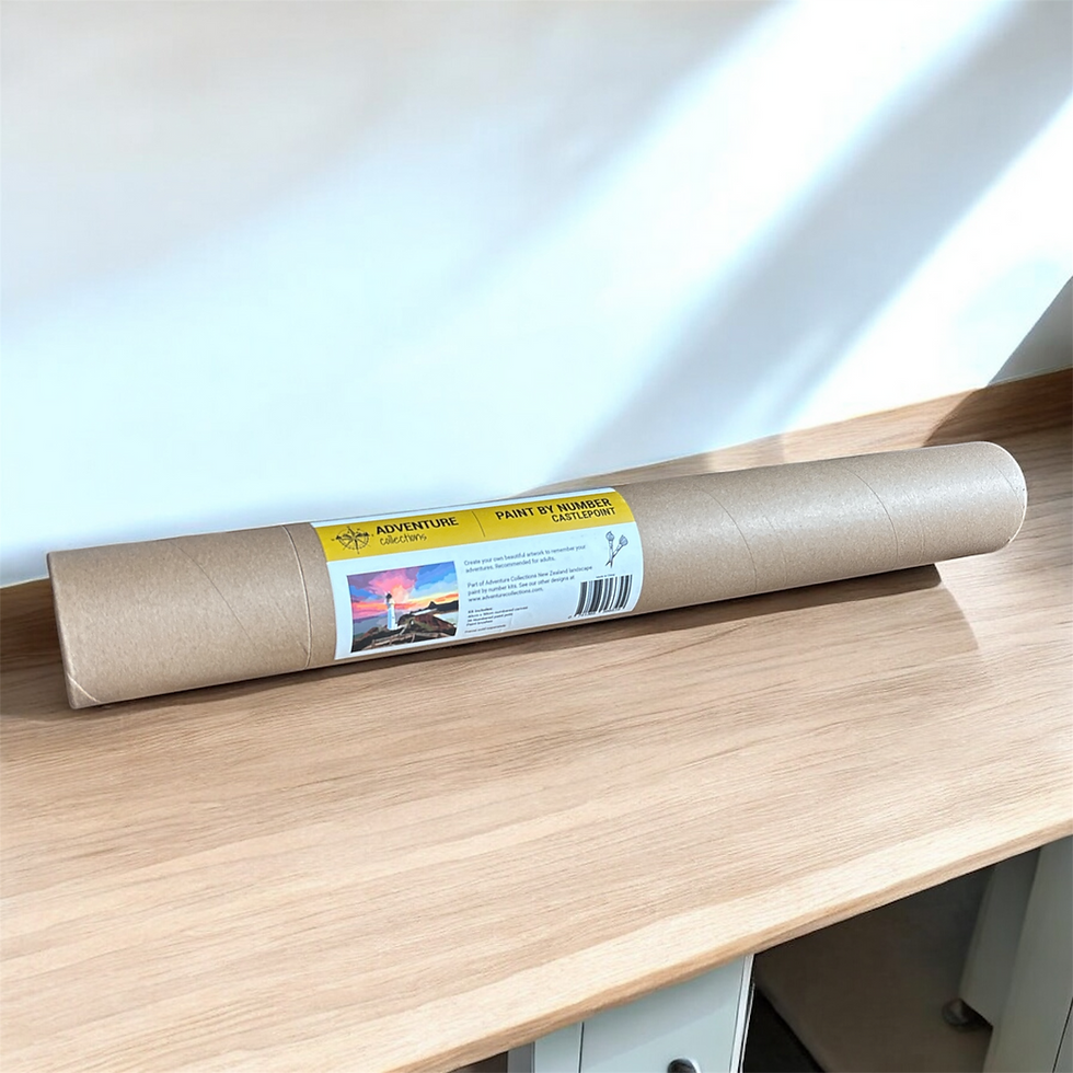 Thumbnail: Castlepoint Lighthouse NZ Paint by Number Kit Canvas Design displayed in its tube.