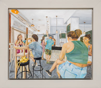 Escena del mítico restaurante Pez tortilla Thyssen Pintado por el Artista Xavier Sala Aponte