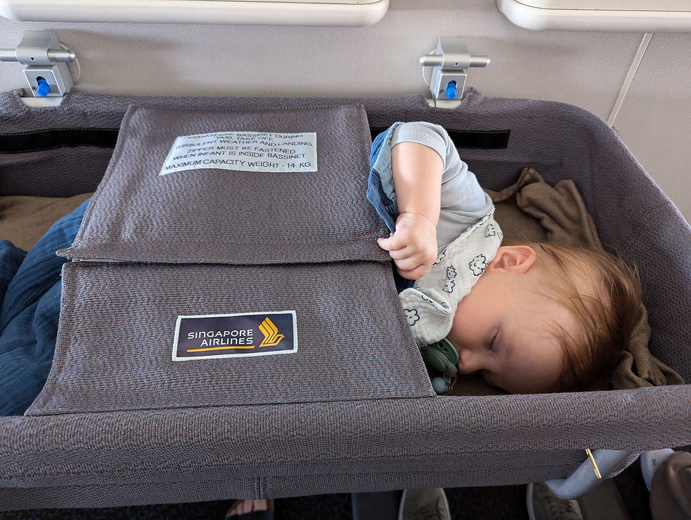 Wide angle view of a cozy family room setup with a travel cot