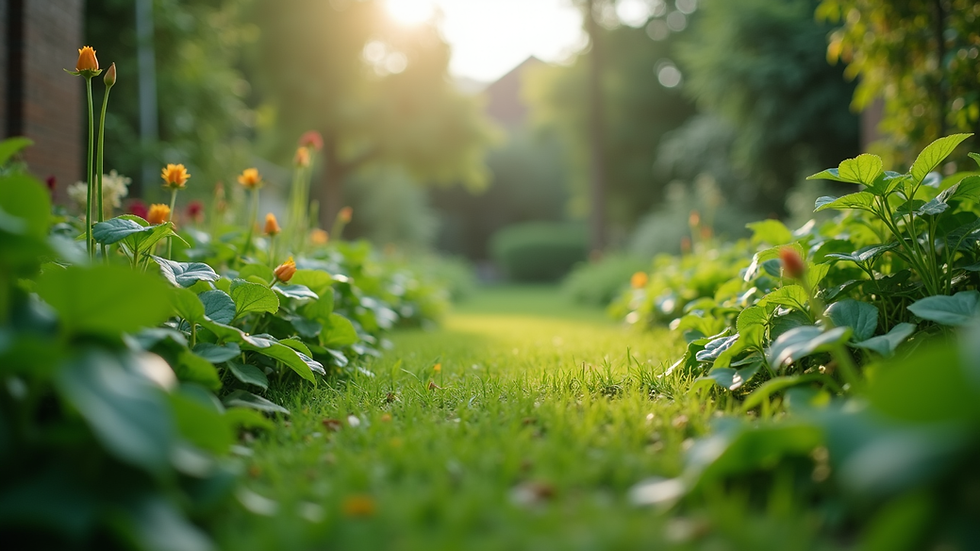Eye-level view of a lush green garden with diverse plants