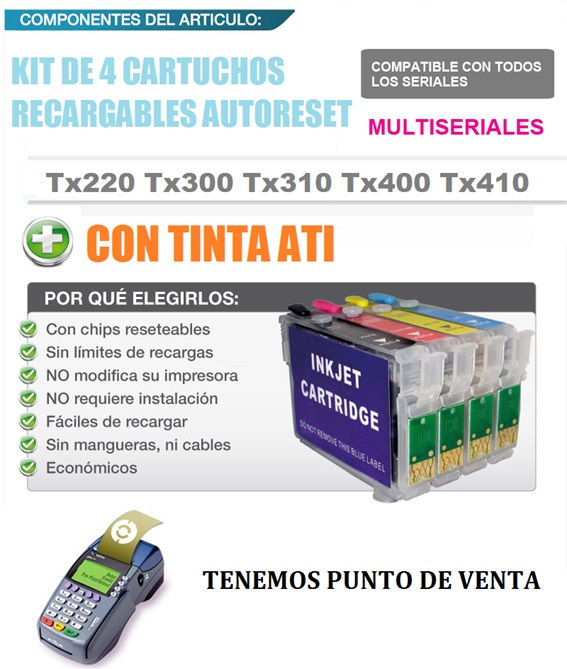 Kit 4 Cartuchos Recarg. Tx220 Tx300 Tx310 Tx400