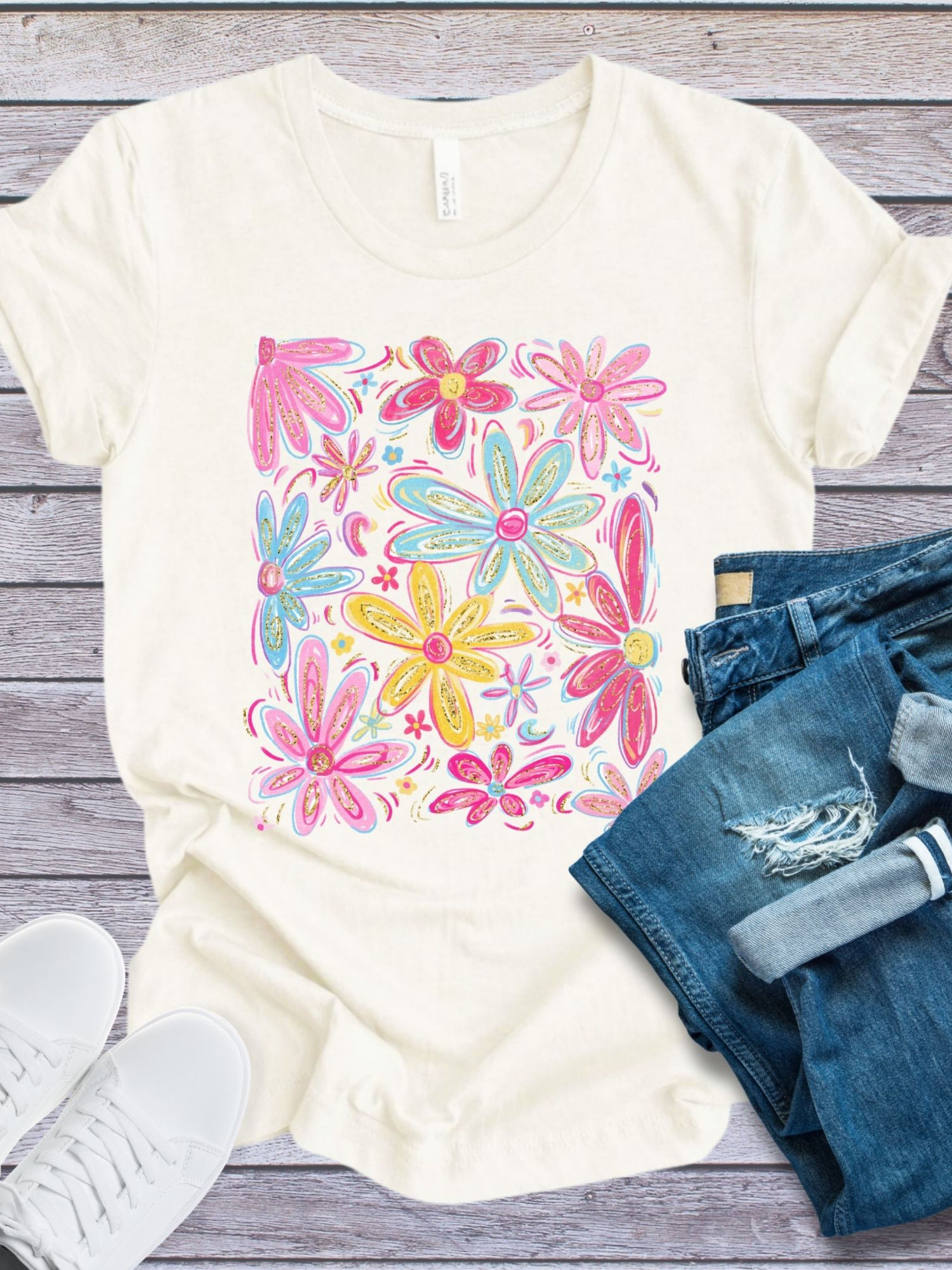 Vintage white tee with floral design
