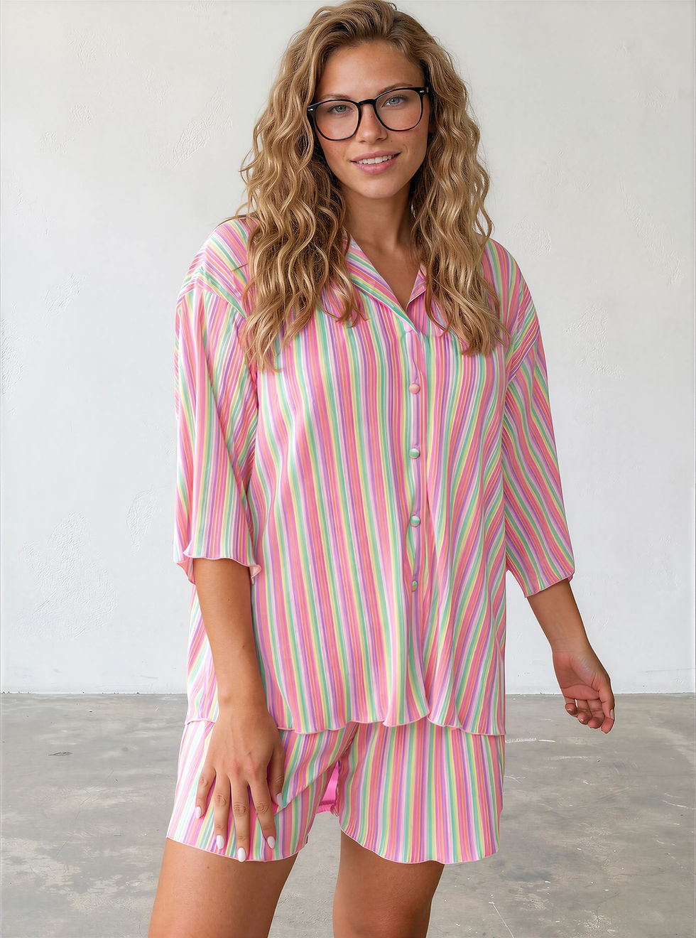 Pink striped two-piece outfit