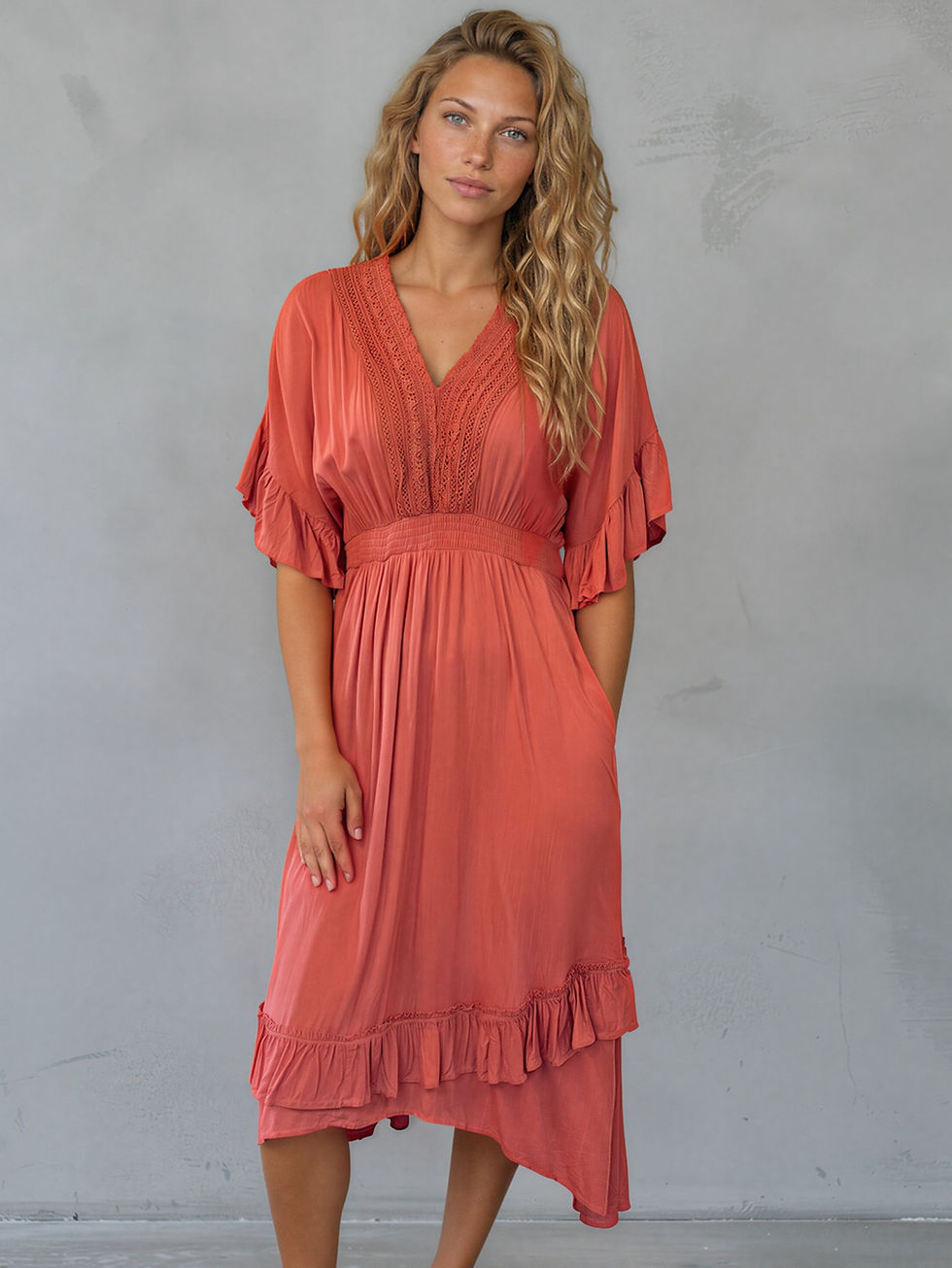 Thumbnail: Midi rose midi dress in dusty rose