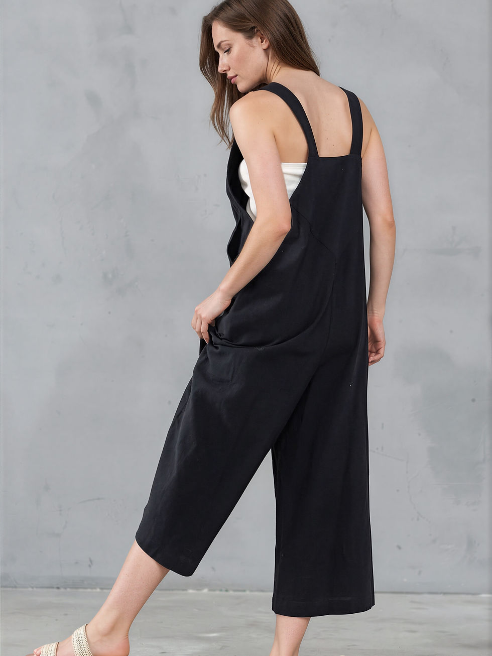 Thumbnail: Black capri length jumpsuit
