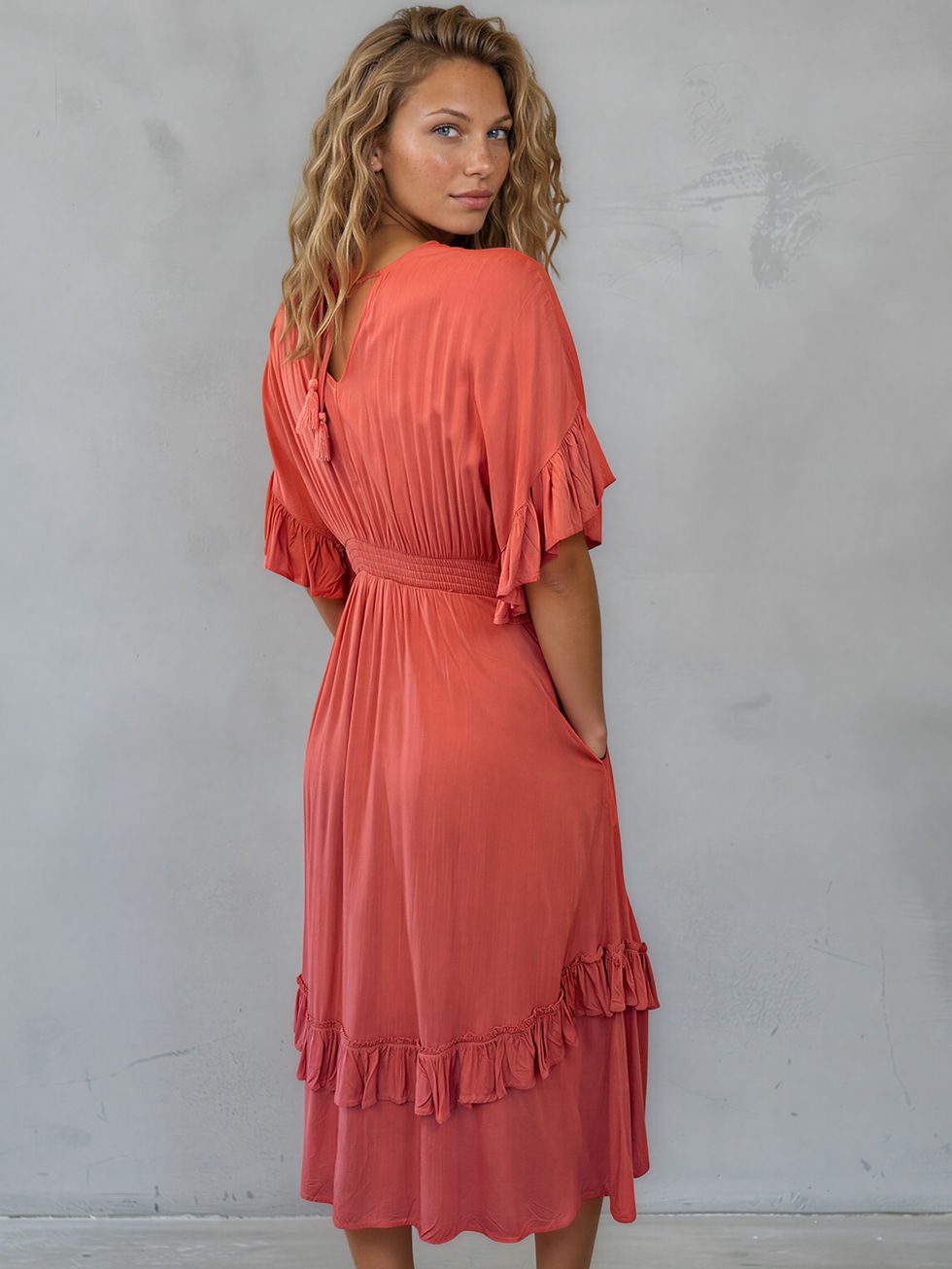 Thumbnail: Midi rose midi dress in dusty rose