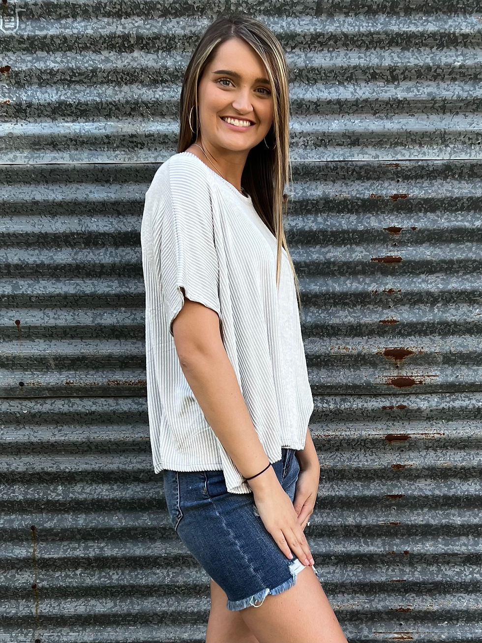 Thumbnail: Flowy Two Tone Top, Grey