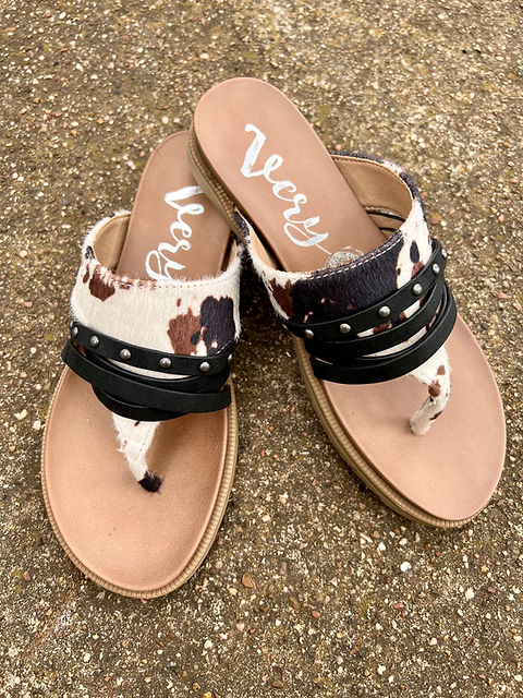 Cow print cheap flip flops