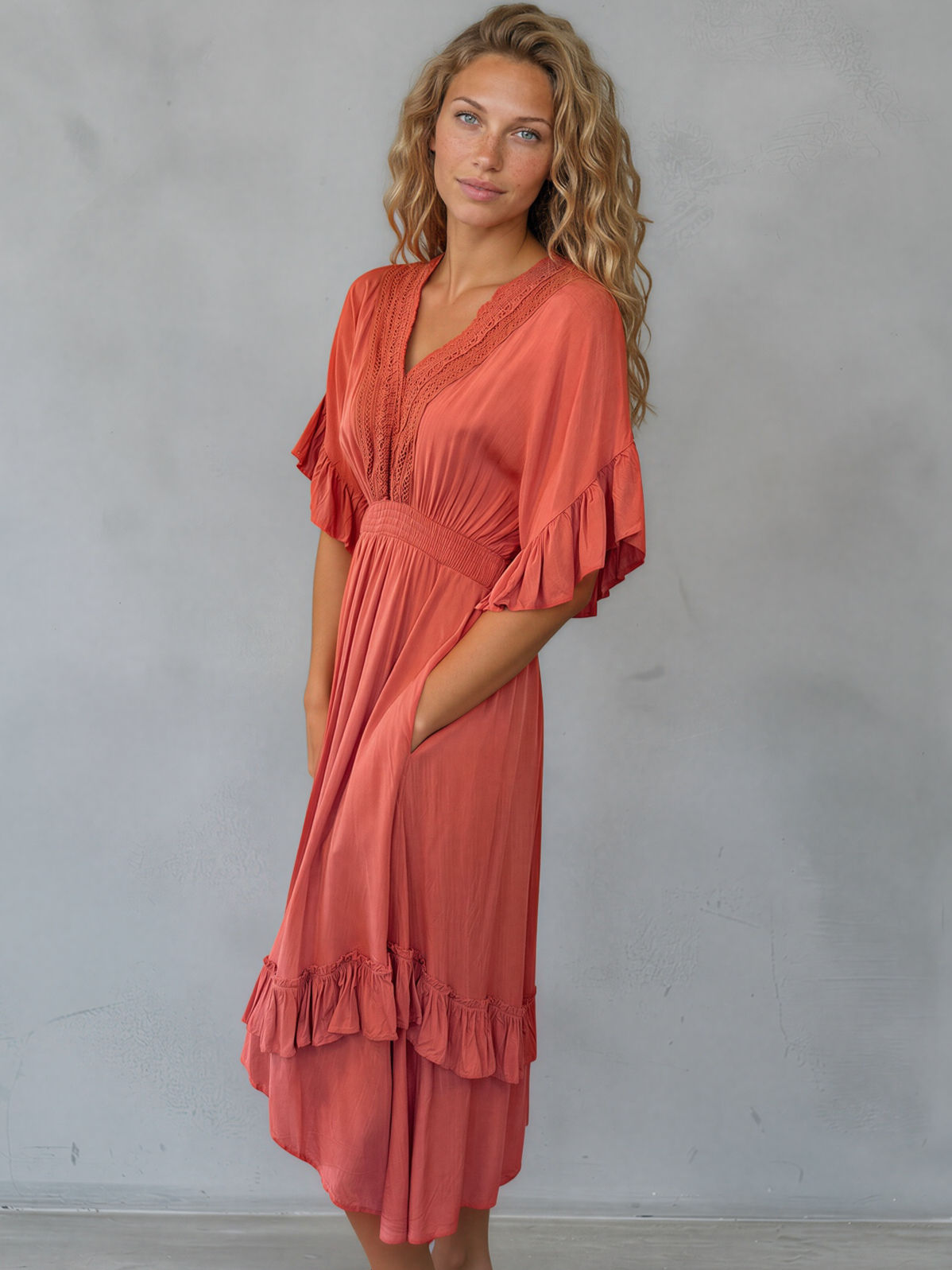 Midi rose midi dress in dusty rose
