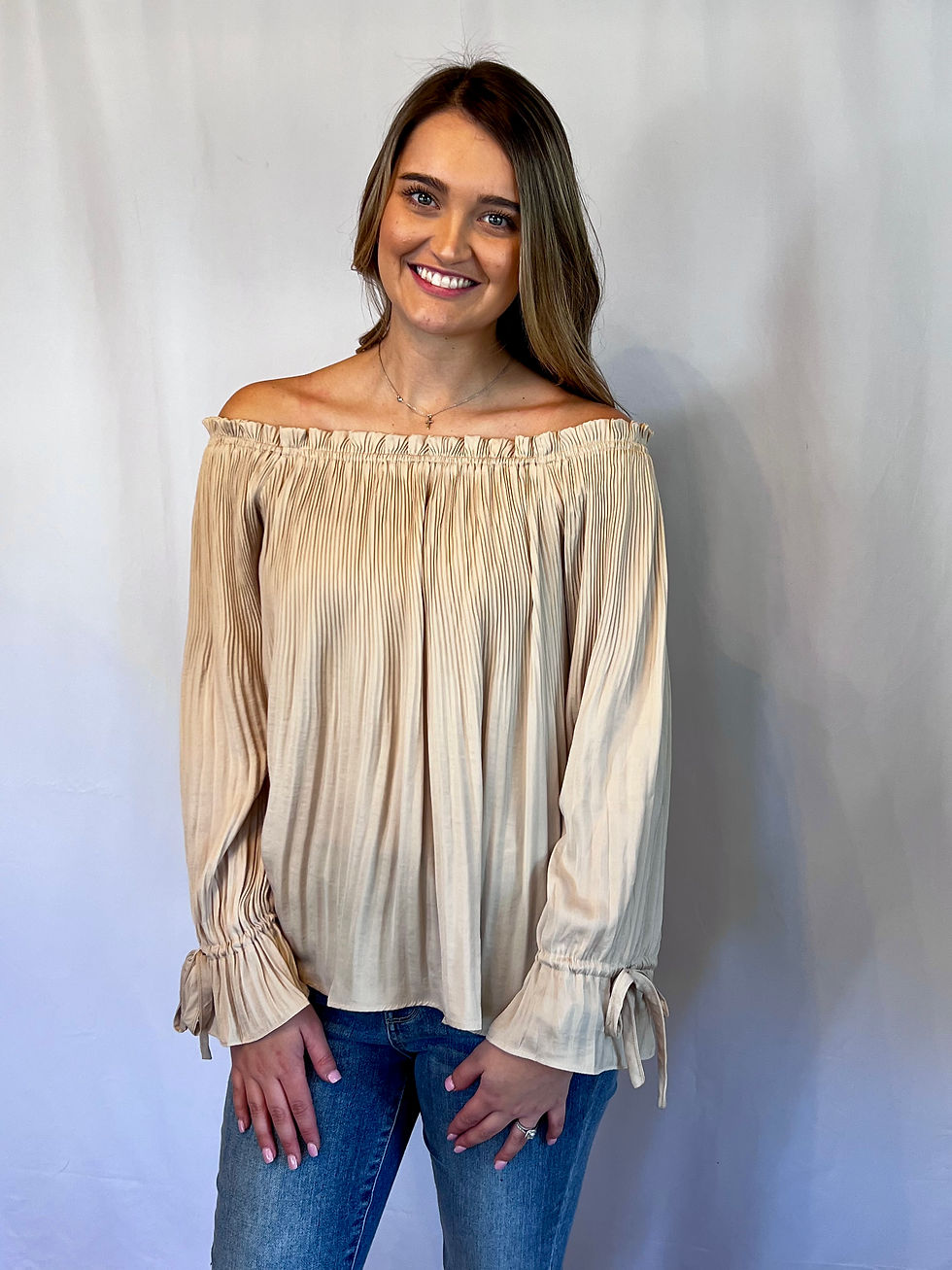 Thumbnail: Pleated Ivory Satin Blouse