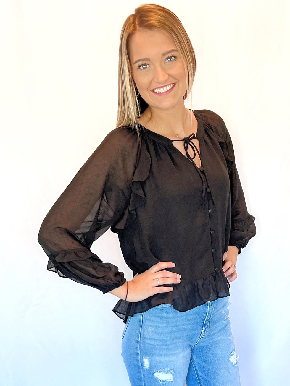 Ruffle Blouse in Black