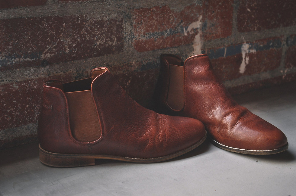 Brown leather boots in front of a brick wall background. My Site 1