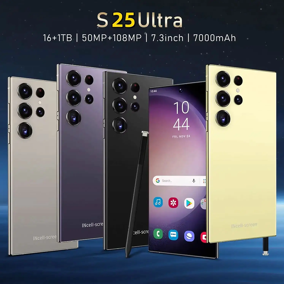 S25 Ultra smartphones, text: 16+1TB, 50MP+108MP, 7.3inch, 7000mAh, product display, My Site 1