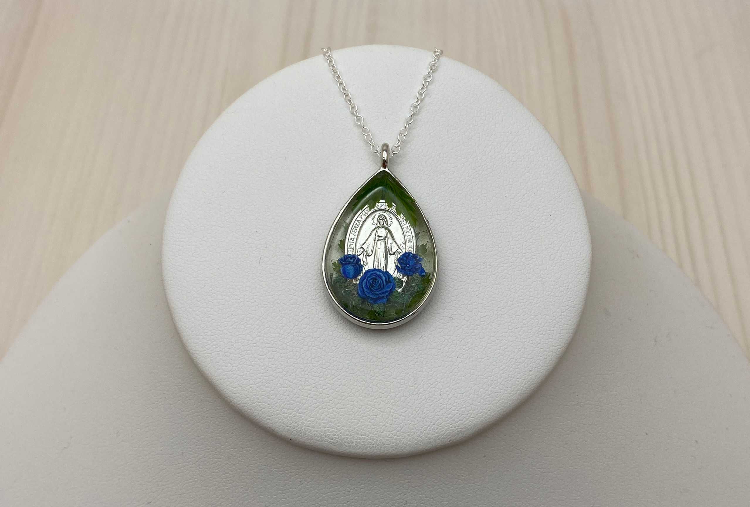 Miraculous Medal with Blue Roses