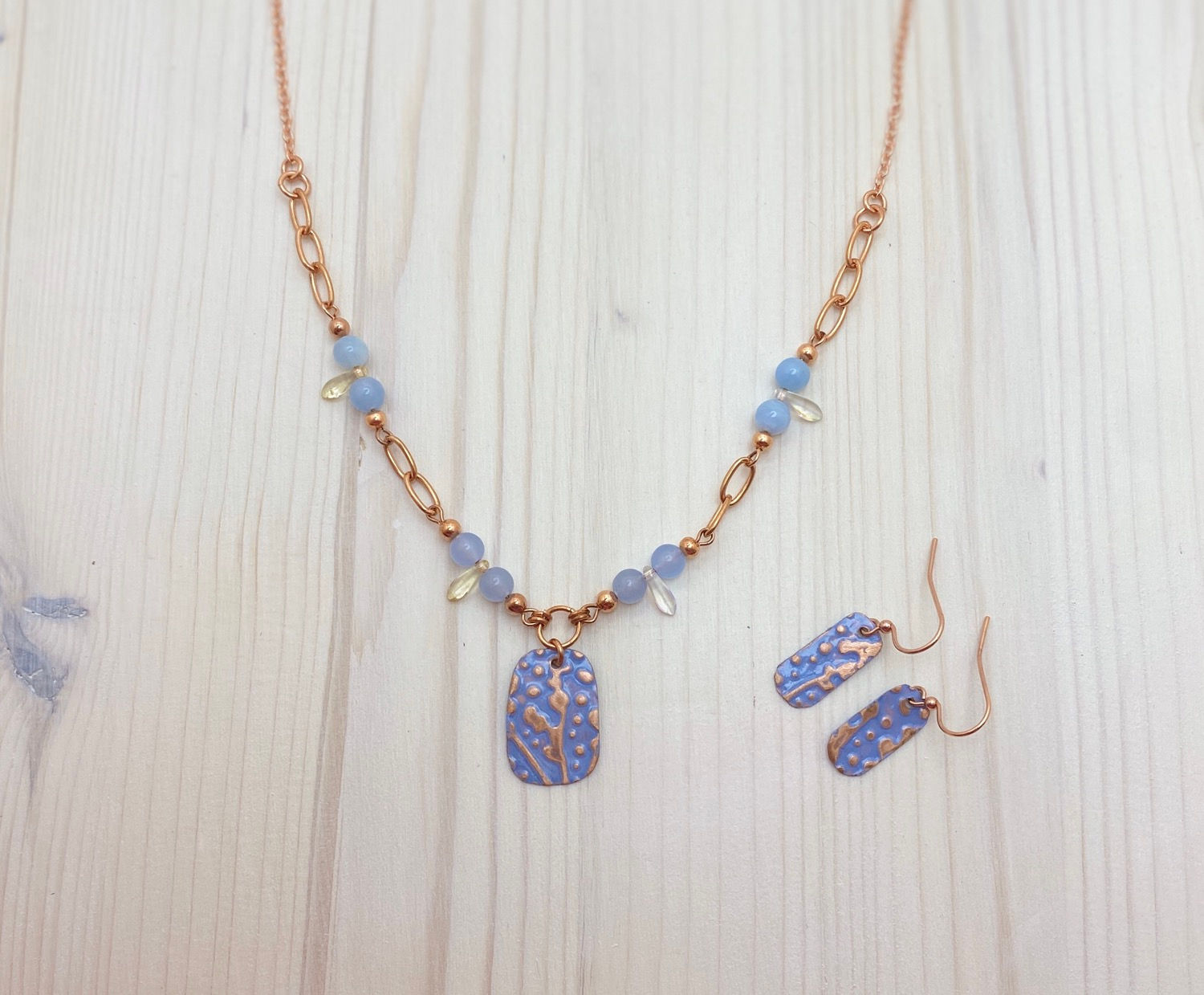 Ice Blue Embossed Copper Set